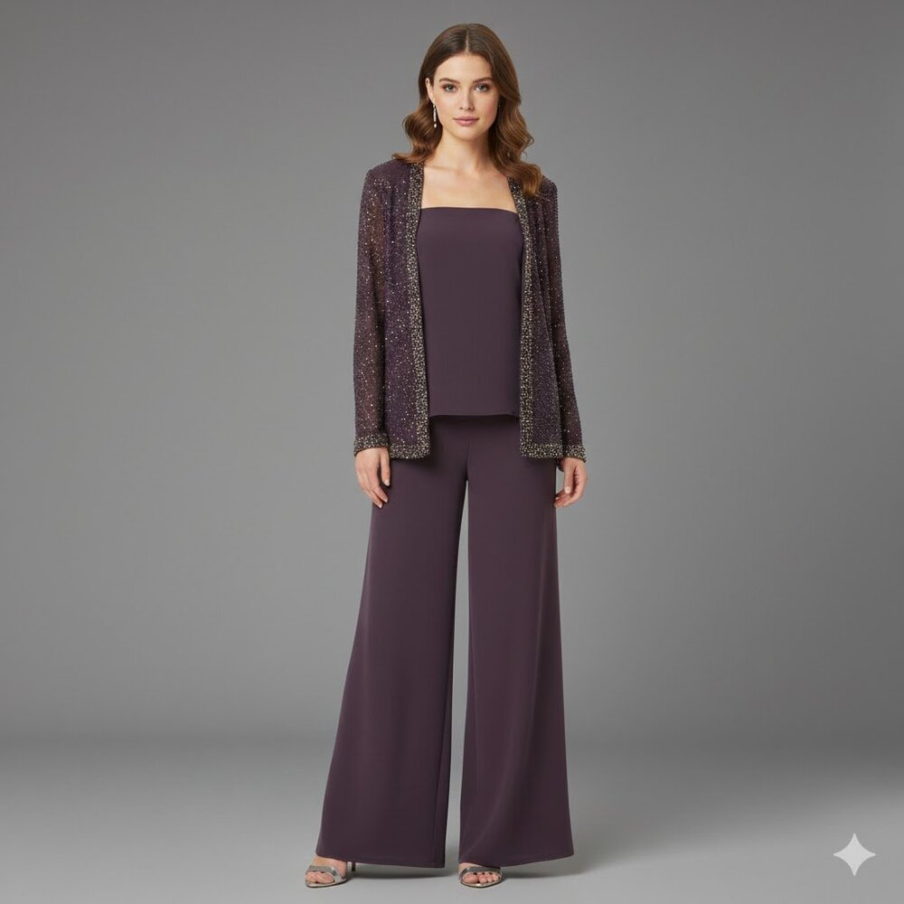 Montage By Mon Cheri Plum Evening Pant Set